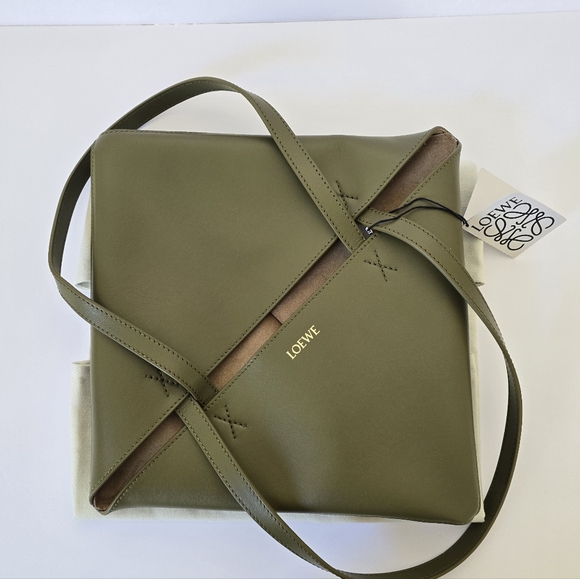 LOEWE  Medium Bicolor Puzzle Tote Bag Olive Navy - Picture 9 of 12